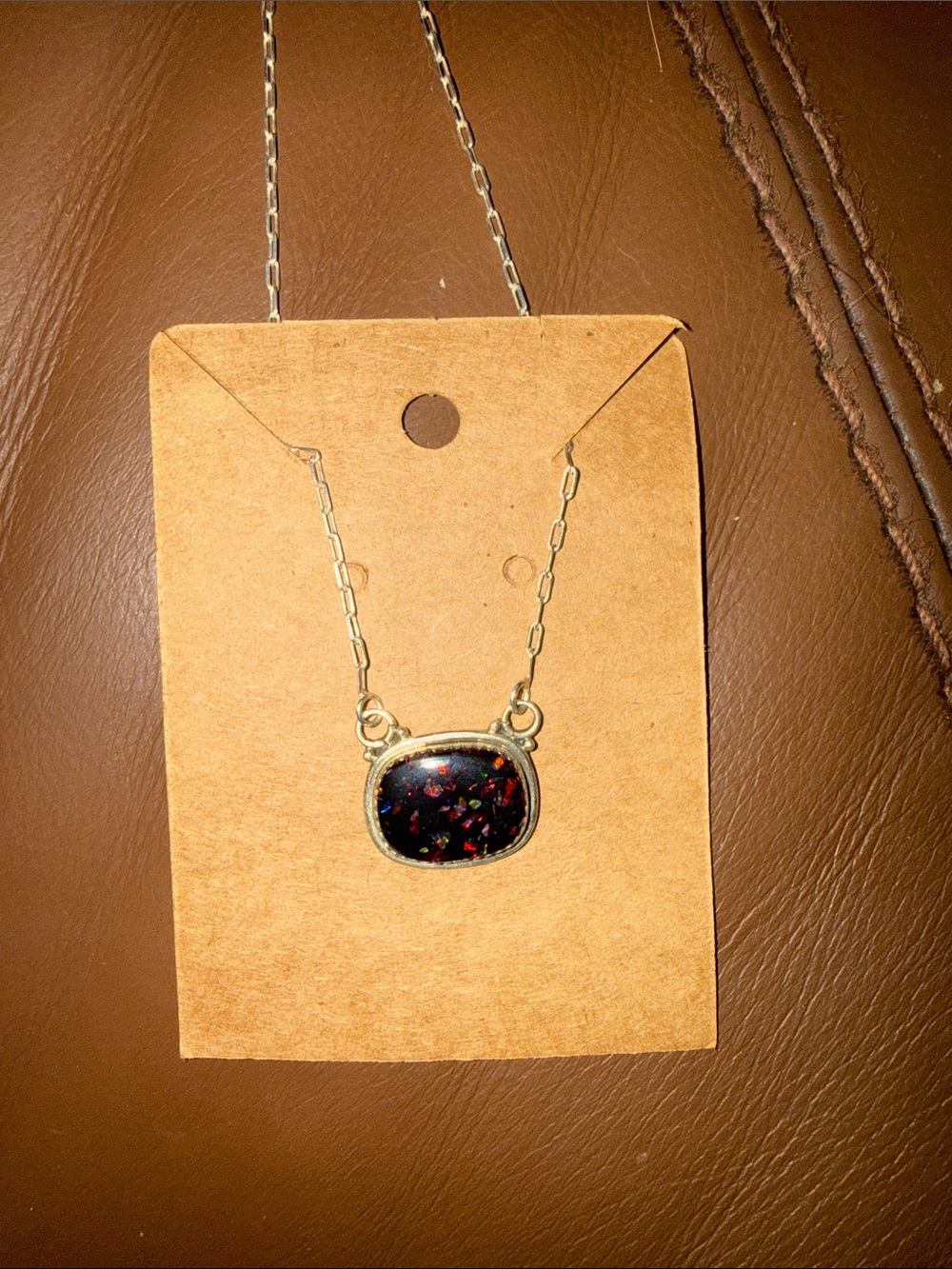 925 Black Fire Opal Pendant Necklace